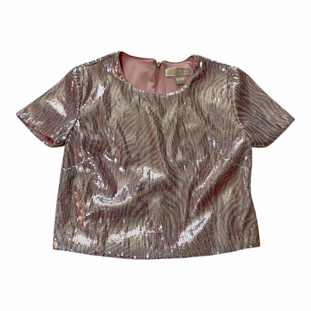 Michael Kors Shimmering Crop Top Zebra Print Pink XS